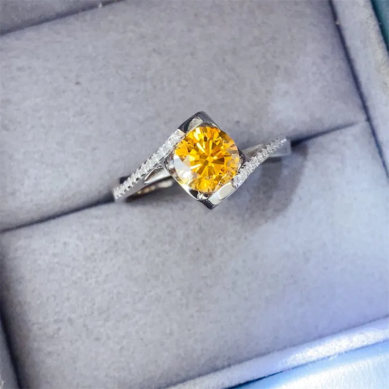1 Carat Yellow Moissanite 925 Sterling Silver Ring