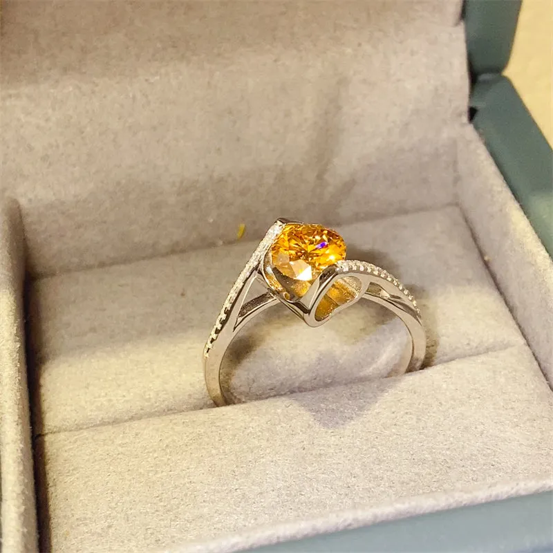1 Carat Yellow Moissanite 925 Sterling Silver Ring
