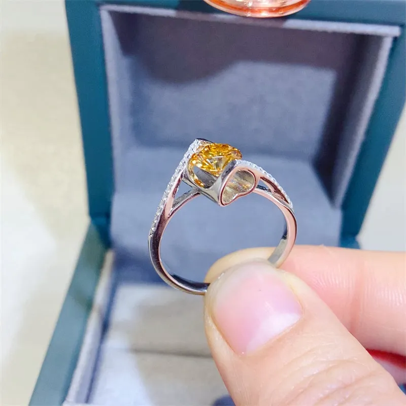 1 Carat Yellow Moissanite 925 Sterling Silver Ring