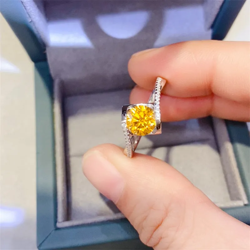 1 Carat Yellow Moissanite 925 Sterling Silver Ring