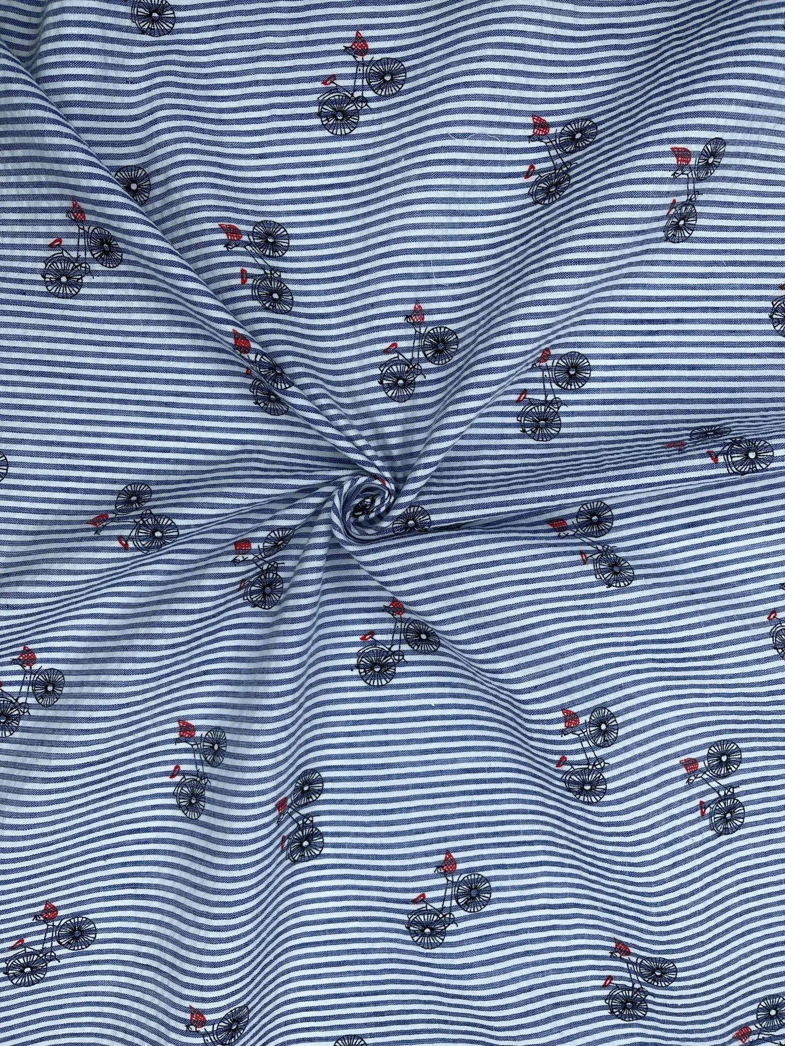 100% Cotton Seersucker Bicycle Stripes Fabric