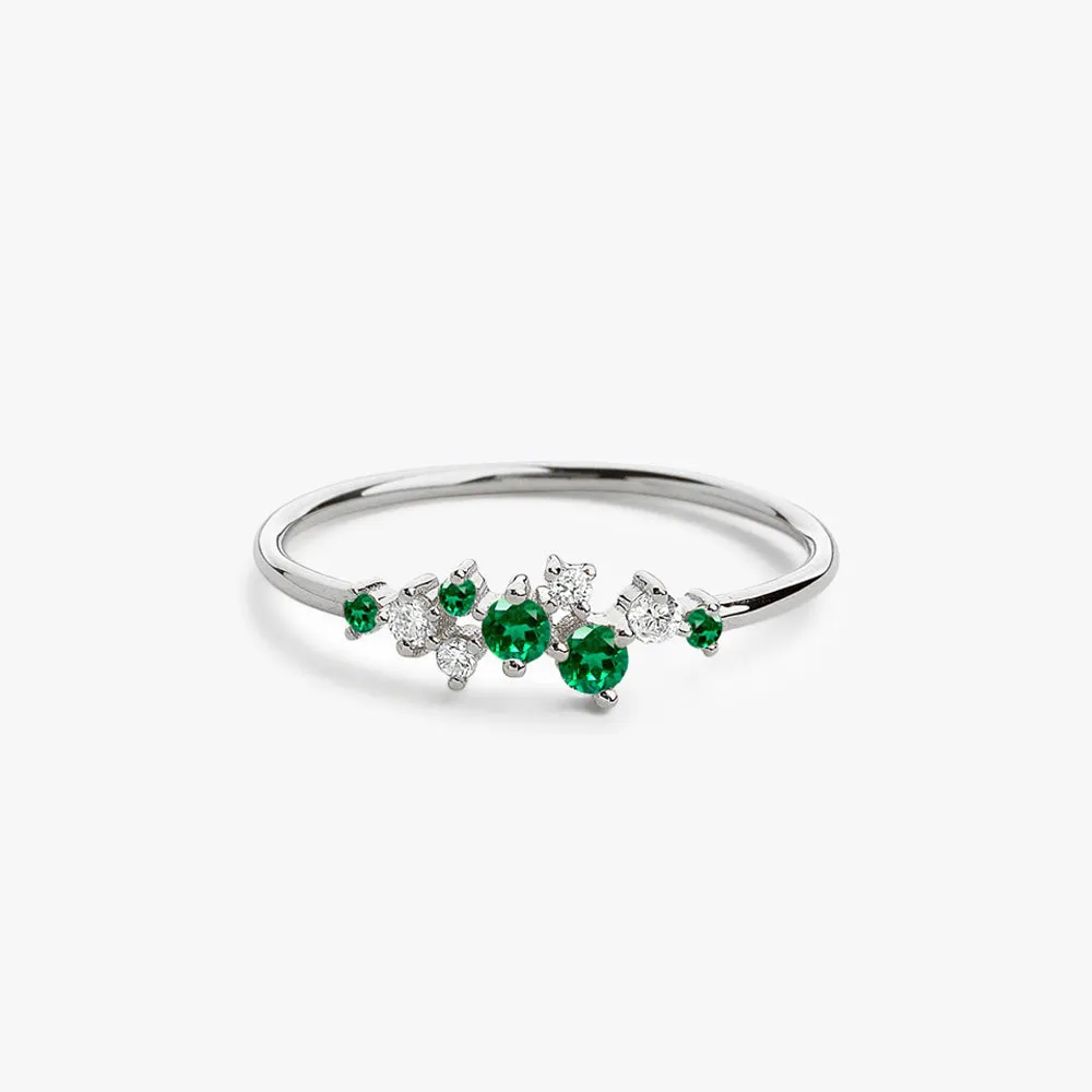 14k Emerald and Diamond Cluster Ring