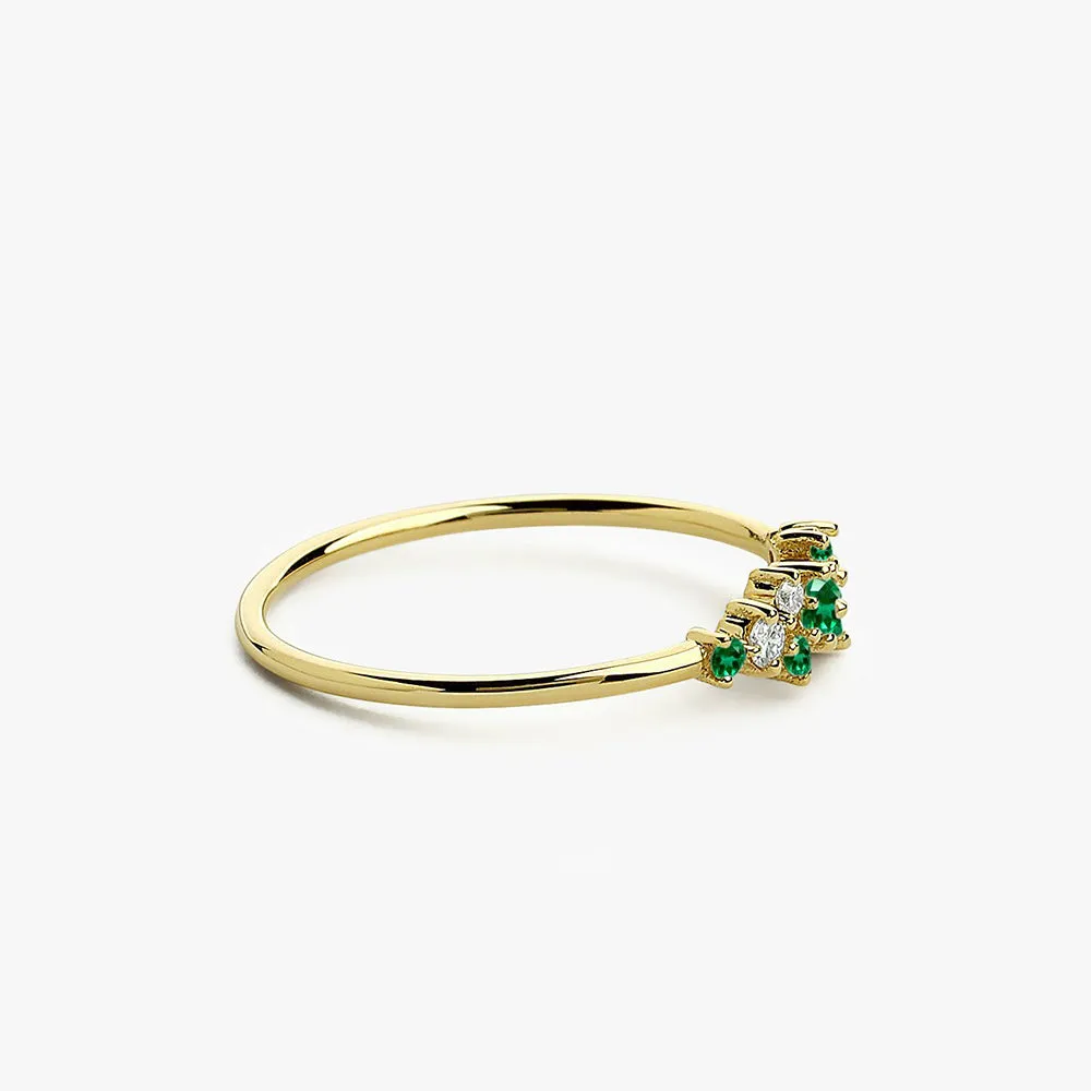 14k Emerald and Diamond Cluster Ring