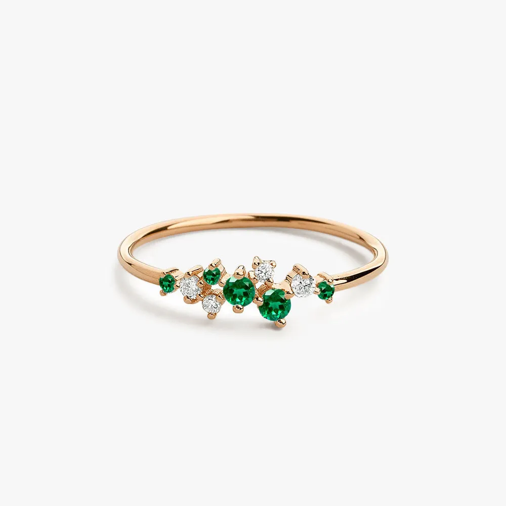14k Emerald and Diamond Cluster Ring