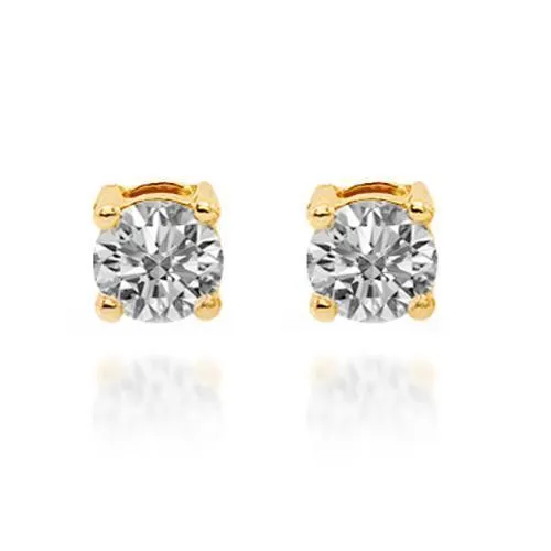 14K Solid Yellow Gold Diamond Solitaire Stud Earrings 0.97 Ctw