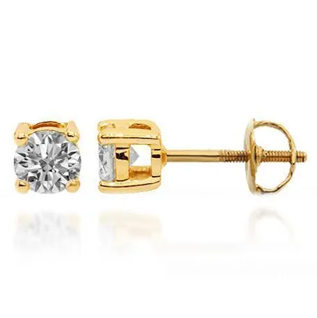 14K Solid Yellow Gold Diamond Solitaire Stud Earrings 0.97 Ctw