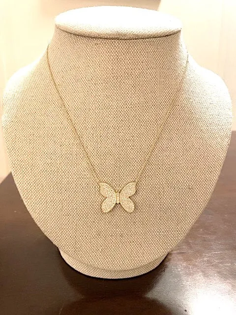 18kt Yellow Gold Butterfly Necklace with Pave Diamonds