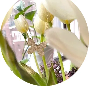 18kt Yellow Gold Butterfly Necklace with Pave Diamonds