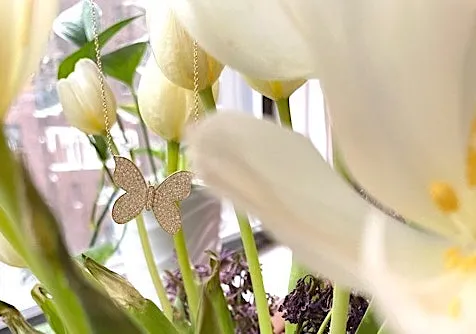 18kt Yellow Gold Butterfly Necklace with Pave Diamonds