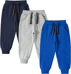 3 Pack Toddler Boys and Girls Cotton Pull on Sweatpant with Drawstring