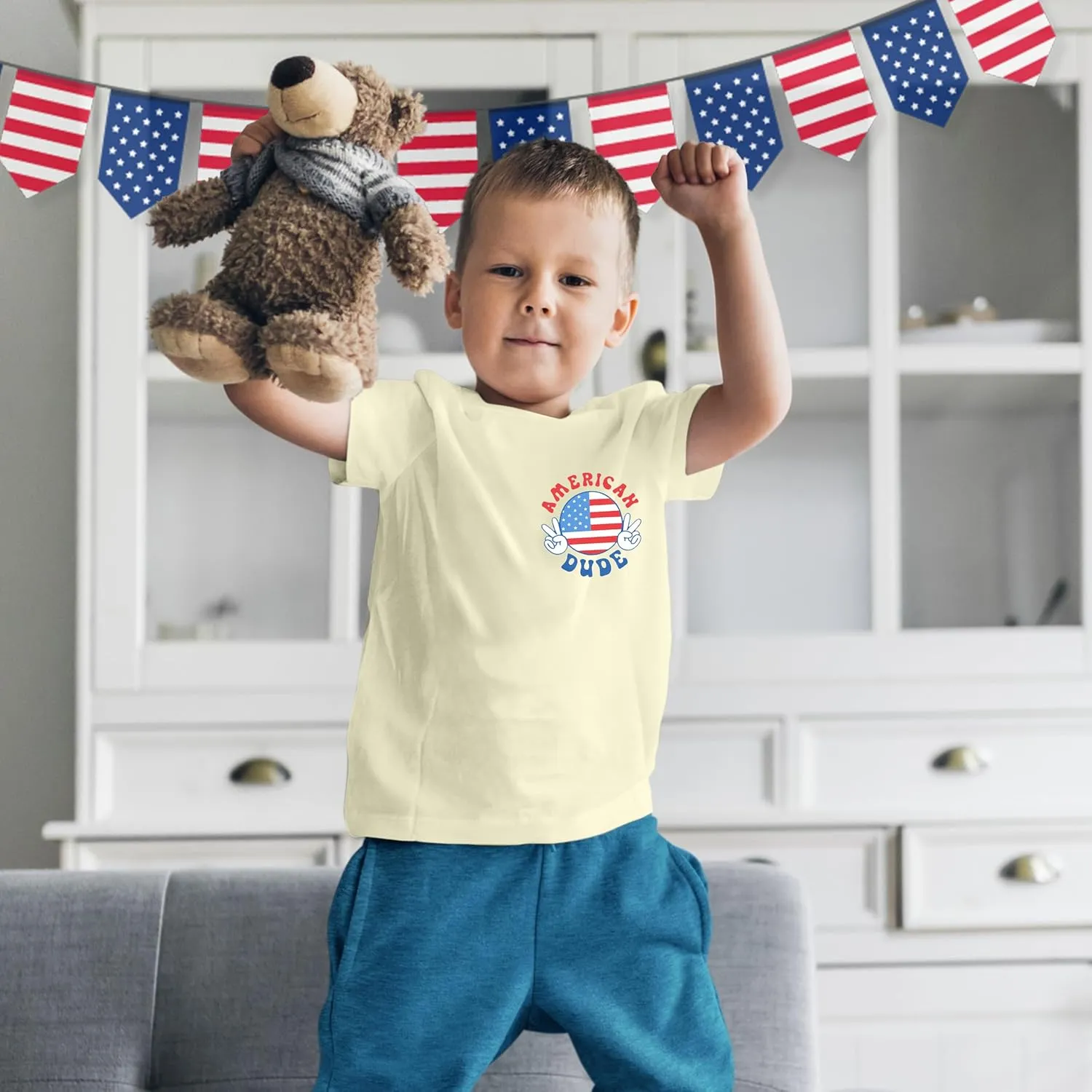 4th of July Shirt Boy Girl American Flag Dude T-Shirt USA Patriotic Memorial Tee Independence Stripes Casual Short Sleeve Top