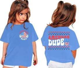 4th of July Shirt Boy Girl American Flag Dude T-Shirt USA Patriotic Memorial Tee Independence Stripes Casual Short Sleeve Top