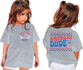 4th of July Shirt Boy Girl American Flag Dude T-Shirt USA Patriotic Memorial Tee Independence Stripes Casual Short Sleeve Top