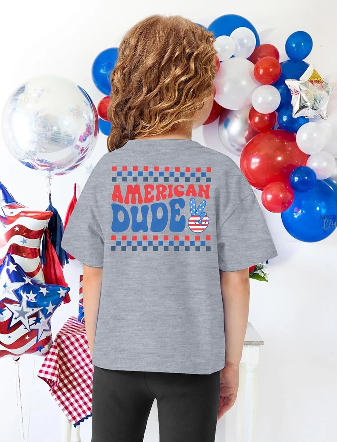 4th of July Shirt Boy Girl American Flag Dude T-Shirt USA Patriotic Memorial Tee Independence Stripes Casual Short Sleeve Top