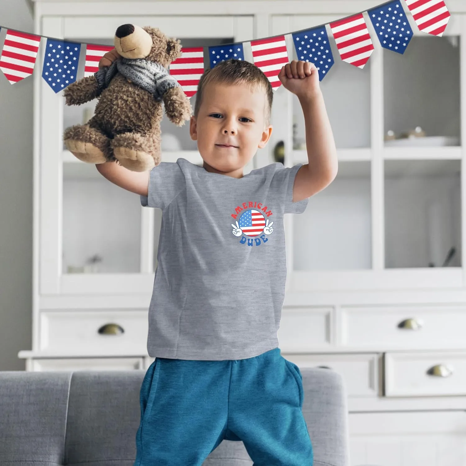 4th of July Shirt Boy Girl American Flag Dude T-Shirt USA Patriotic Memorial Tee Independence Stripes Casual Short Sleeve Top