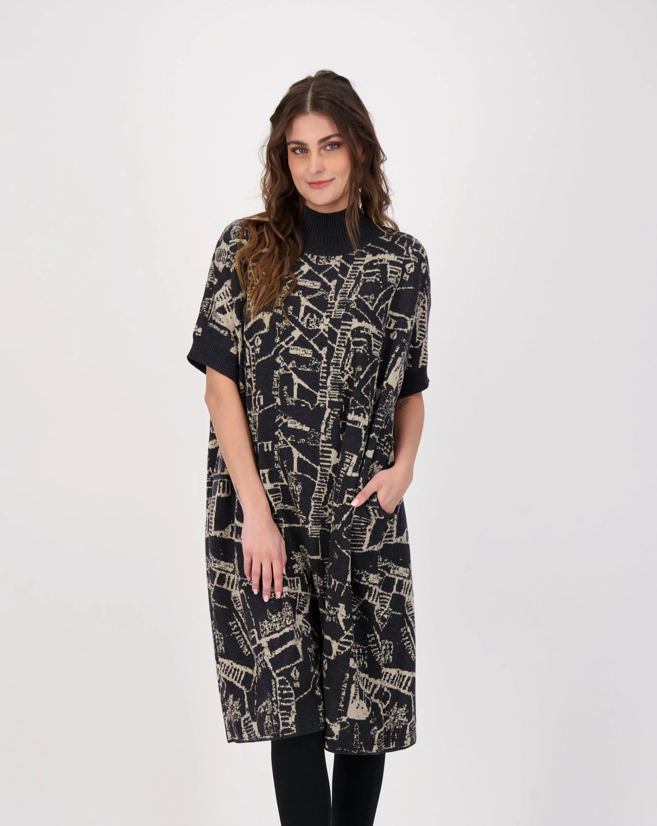 Abstract Intarsia Long Knitted Dress