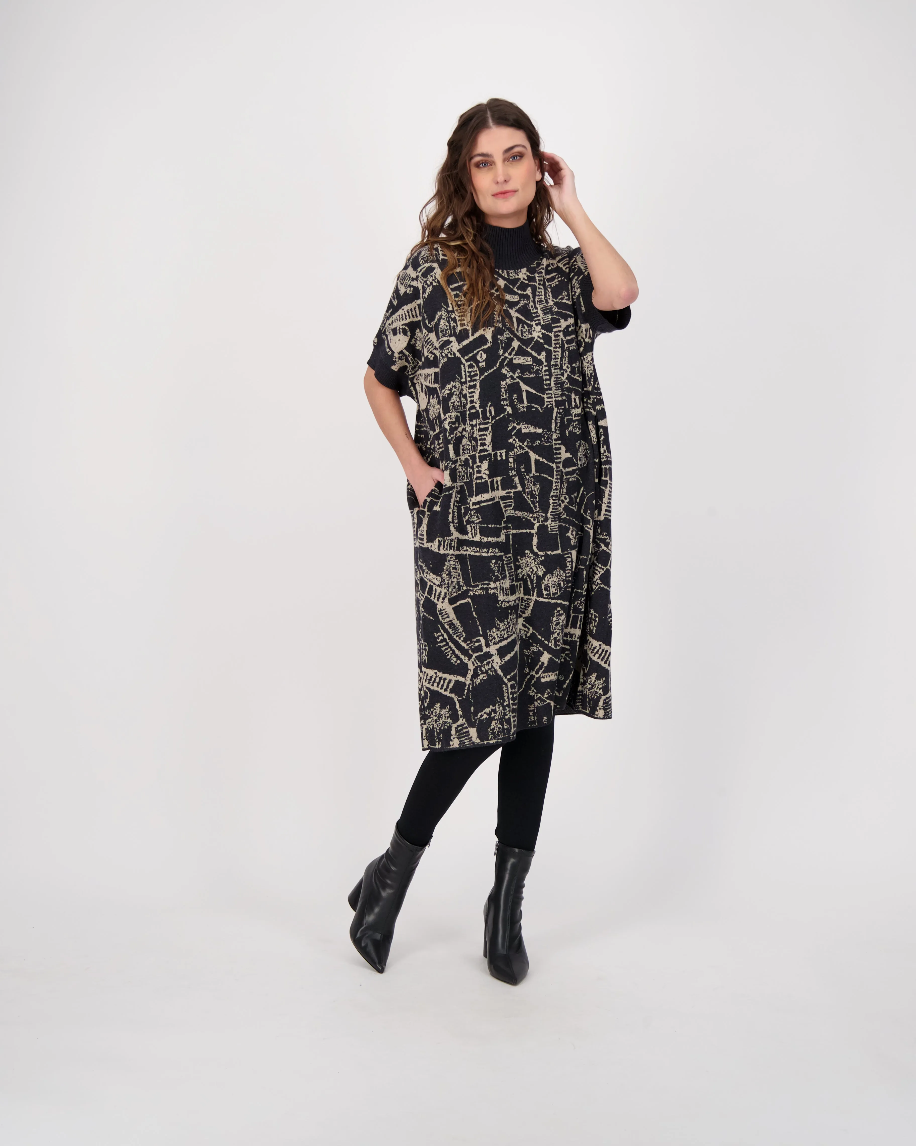Abstract Intarsia Long Knitted Dress