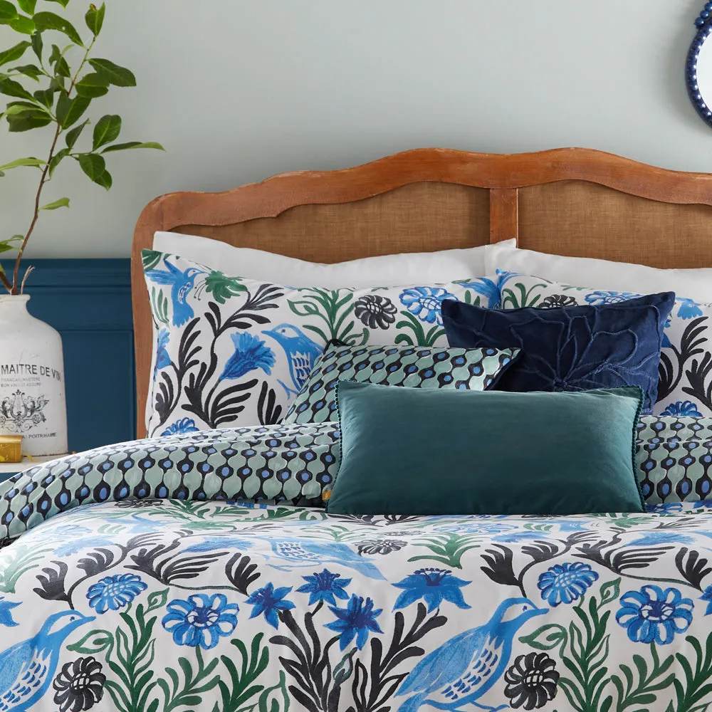 Alentejo Piped Velvet Cushion Ocean