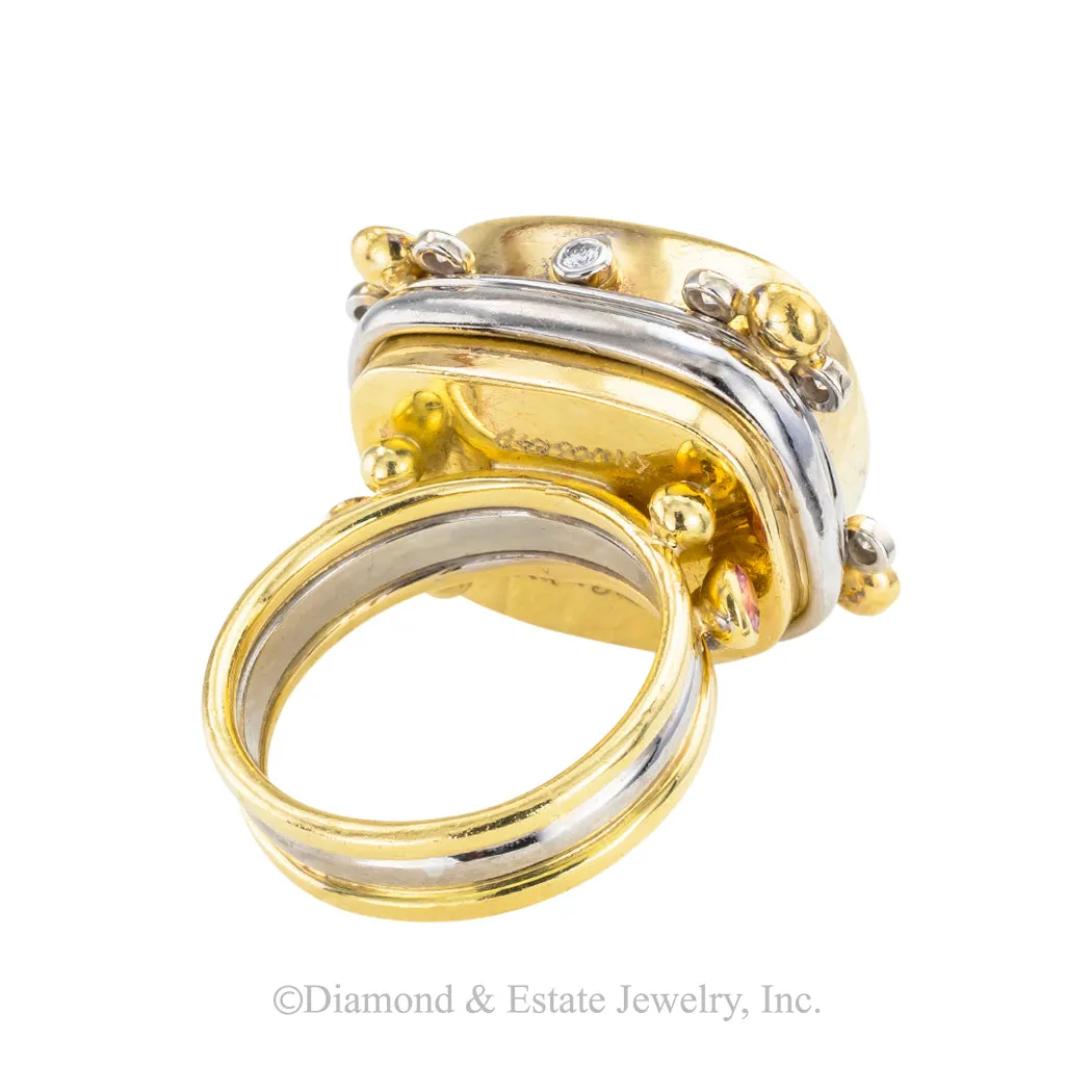 Aquamarine Pink Sapphire Diamond Two Tone Gold Cocktail Ring