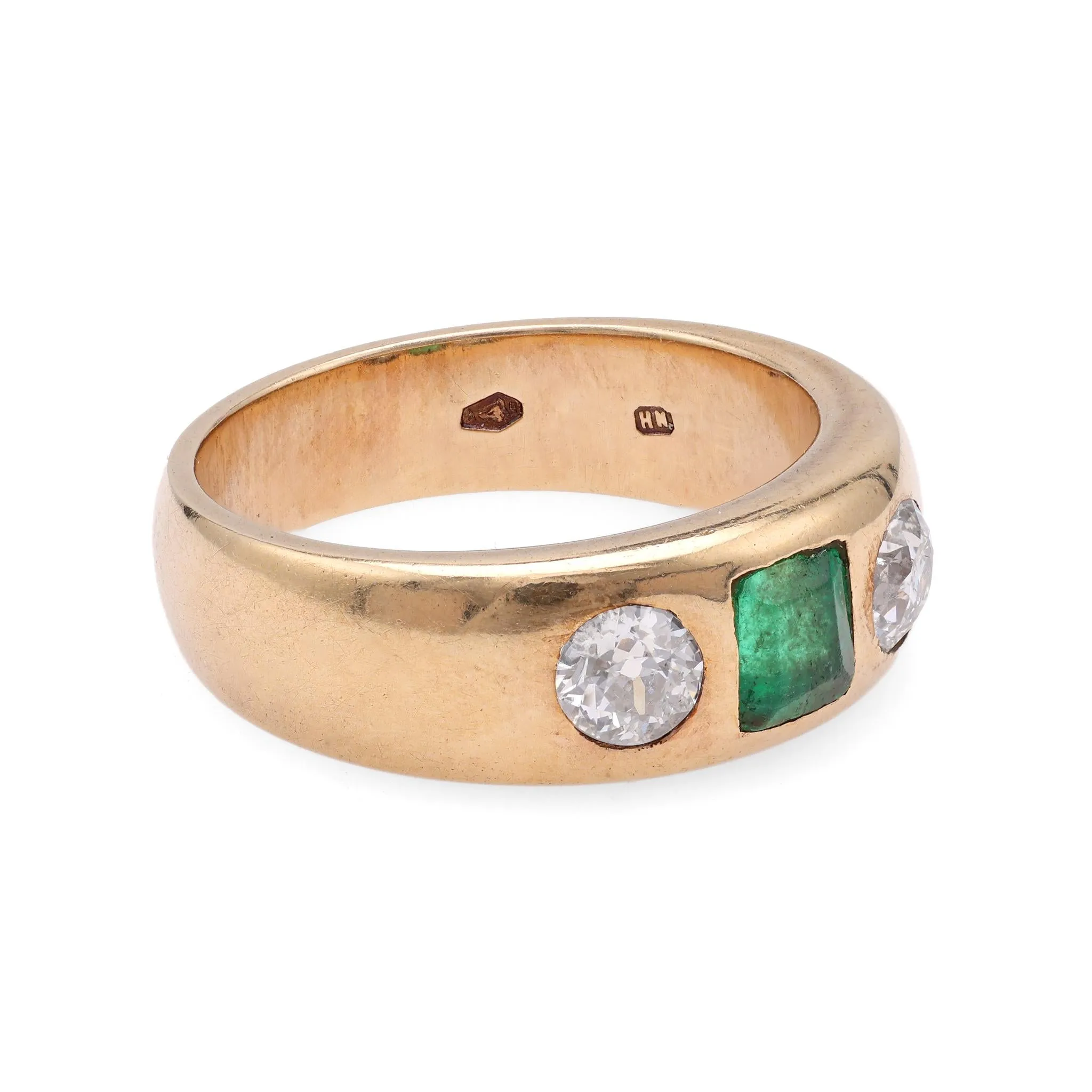 Austrian Mid Century Emerald Diamond Gold Gypsy Ring
