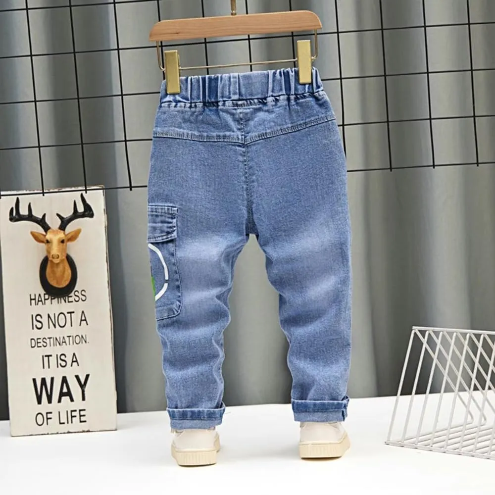Baby Toddler Elastic Waist Cute Printed Fashion Jeans Little Boys'Stretch Jogger Denim Pants Clothes