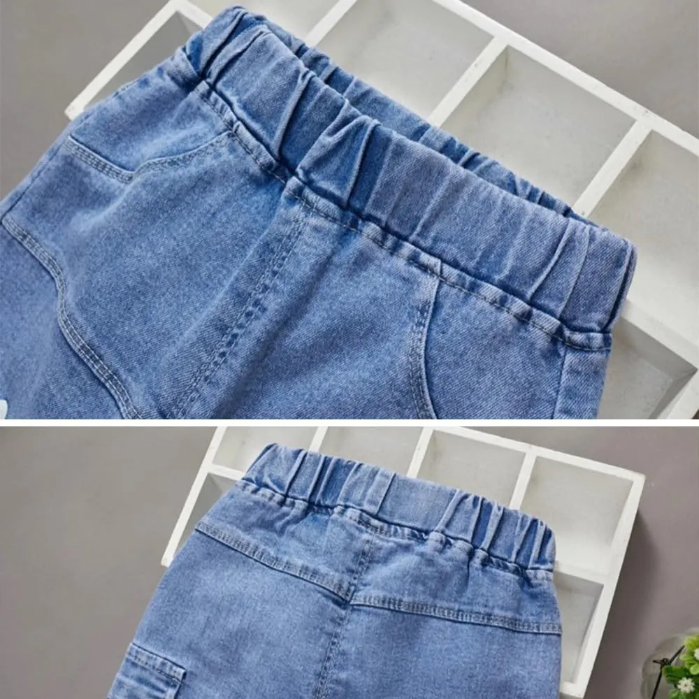 Baby Toddler Elastic Waist Cute Printed Fashion Jeans Little Boys'Stretch Jogger Denim Pants Clothes