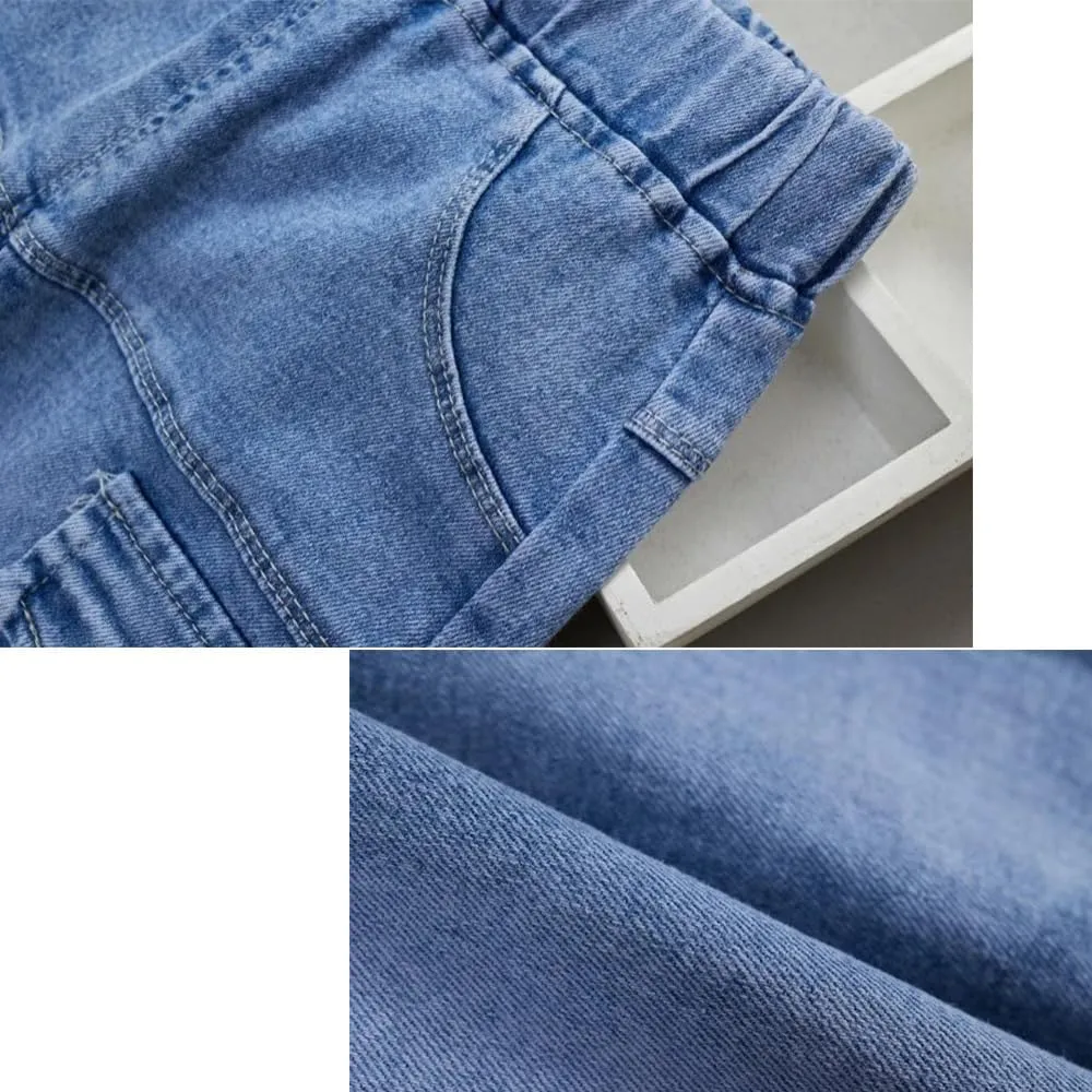 Baby Toddler Elastic Waist Cute Printed Fashion Jeans Little Boys'Stretch Jogger Denim Pants Clothes