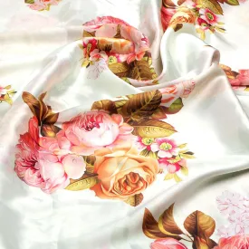 Beautiful Floral Golden Roses With Shiny Digital Printed Fabric - Japan Satin