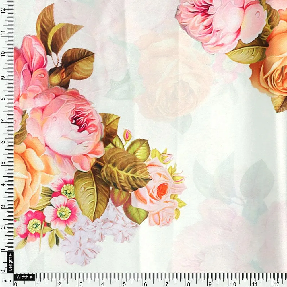 Beautiful Floral Golden Roses With Shiny Digital Printed Fabric - Japan Satin