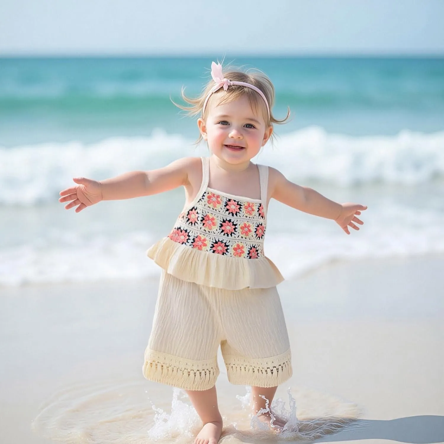 BemeyourBBs Toddler Girl Clothes Summer Baby Girl Embroidery Ruffle Tank Top Shrit Tassel Shorts Set 2 Piece Cute Boho Outfit