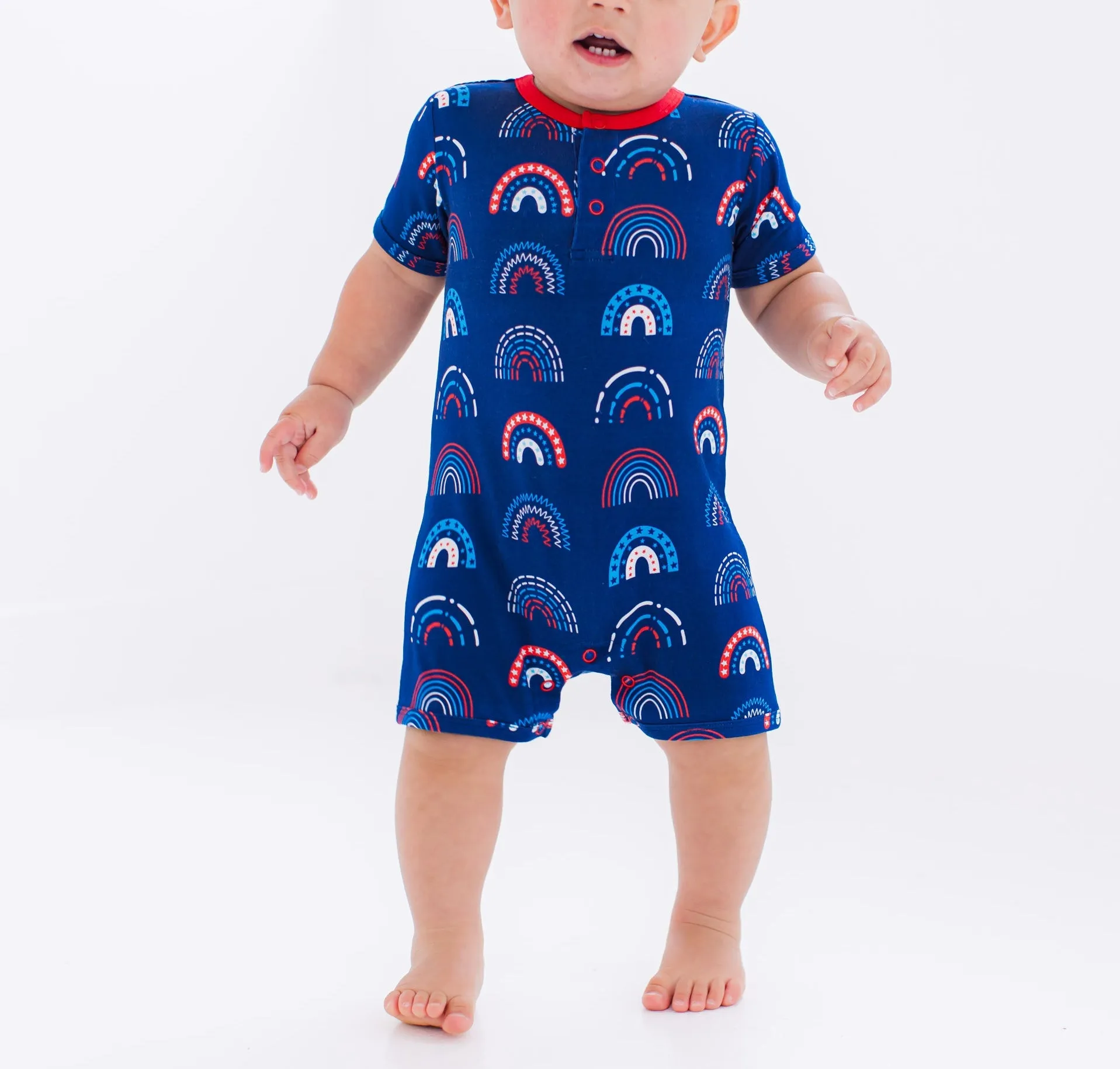 Birdie Bean Anthem Rainbows 4th of July Print Shortie Romper