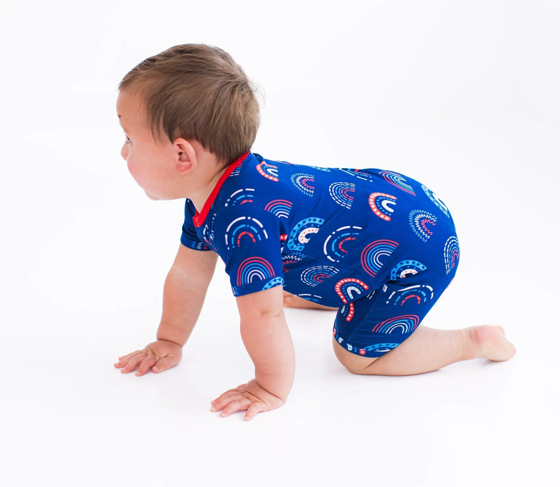 Birdie Bean Anthem Rainbows 4th of July Print Shortie Romper