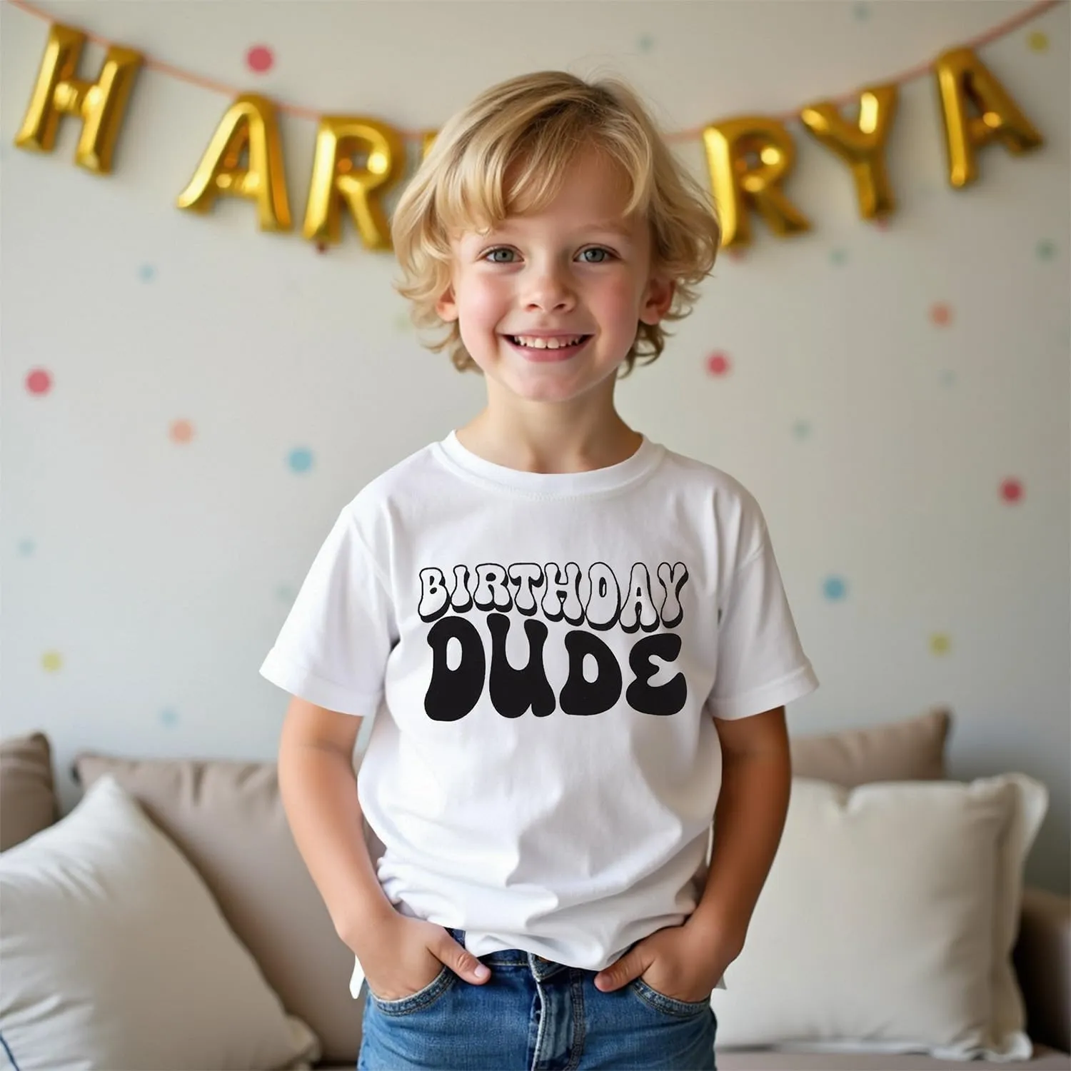 Birthday Dude Shirt Toddler Baby Boy Funny Letter Birthday T-Shirt Kids Summer Short Sleeve Party Gifts Tees Top