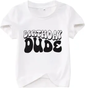 Birthday Dude Shirt Toddler Baby Boy Funny Letter Birthday T-Shirt Kids Summer Short Sleeve Party Gifts Tees Top