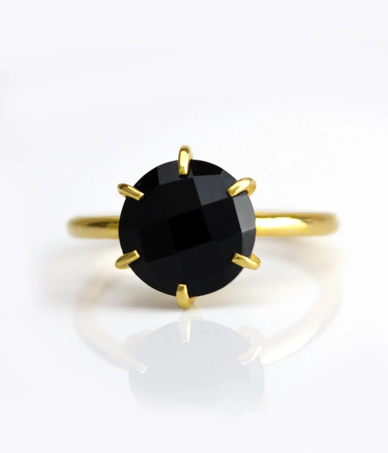 Black Onyx Round Prong Set Ring
