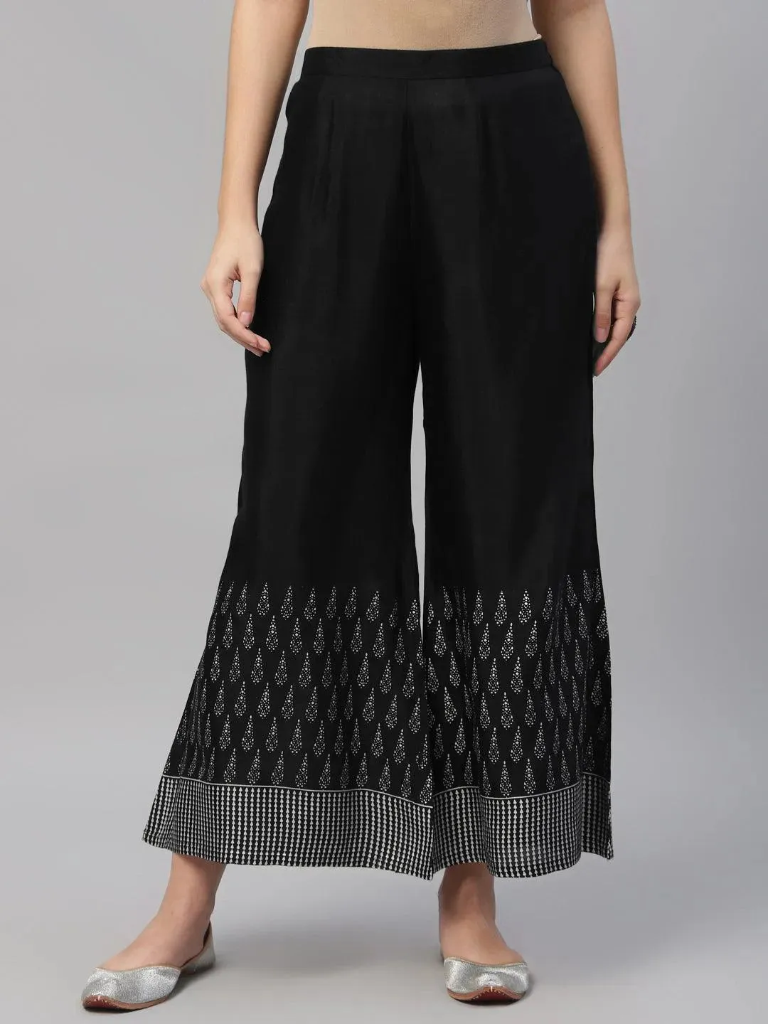 Black Printed Polyester Palazzos
