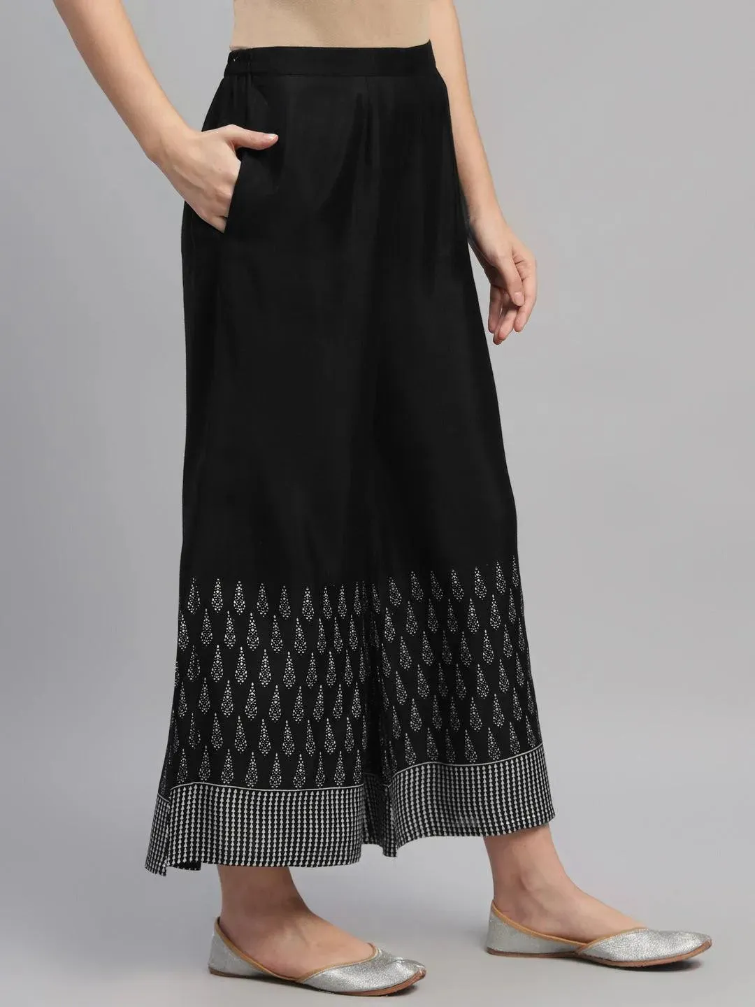 Black Printed Polyester Palazzos
