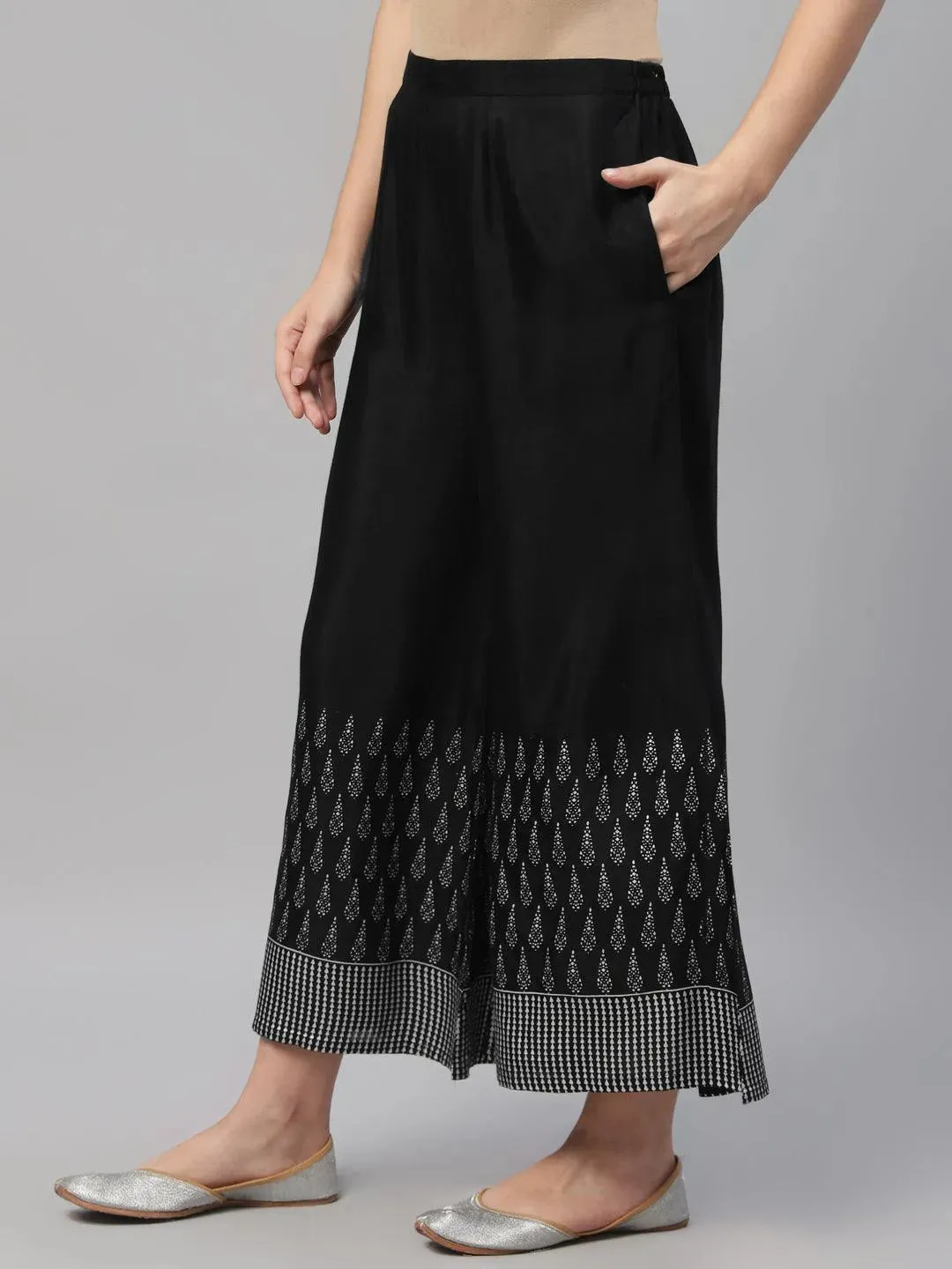 Black Printed Polyester Palazzos
