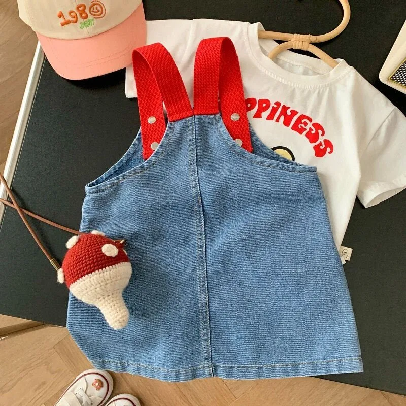 Blue Denim Dungaree Dress Set for Girls