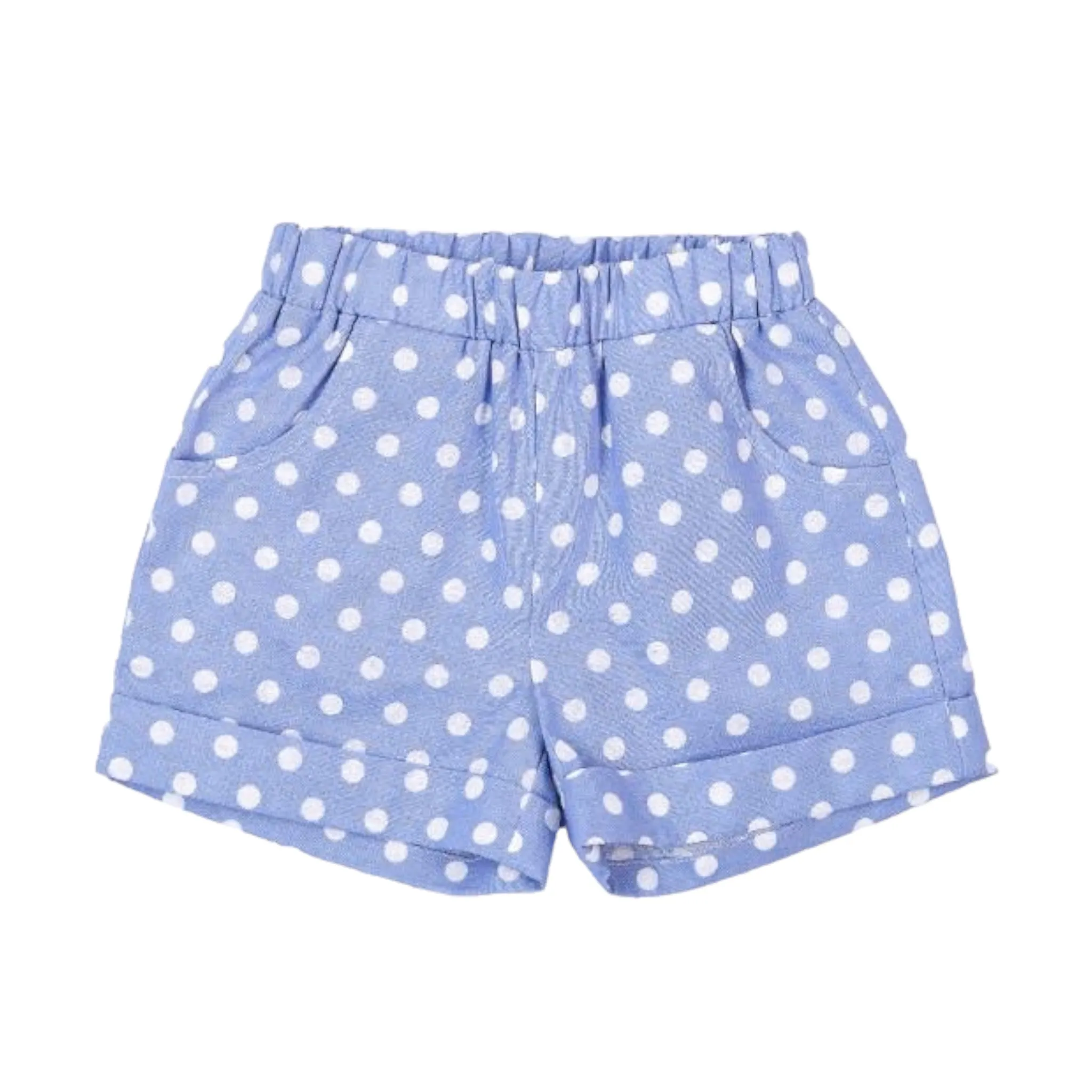 Blue Elastic Waist Polka Dot Shorts w/ Pockets
