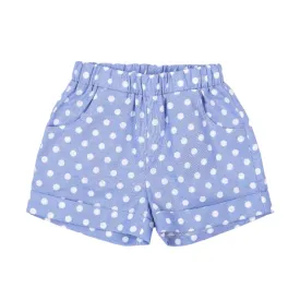 Blue Elastic Waist Polka Dot Shorts w/ Pockets
