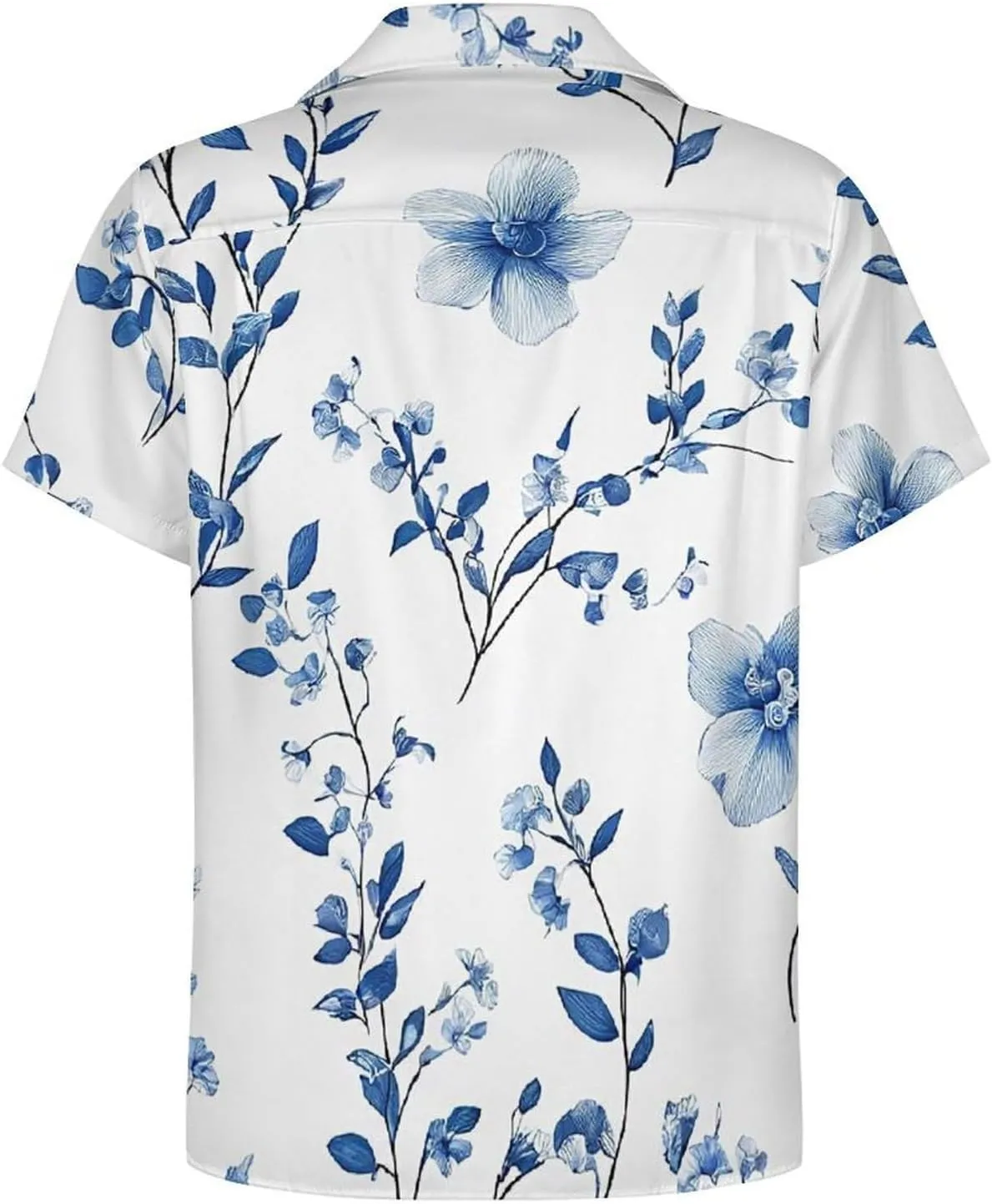 Blue Flower Floral Pattern Roses Print Cuban Collar Shirt Classic Design for Comfort and Style