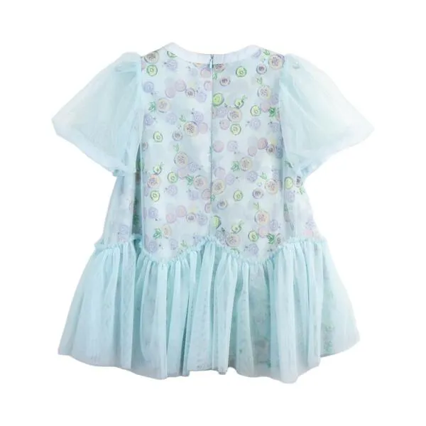 Blue Fruit Pattern Mesh Layer Dress