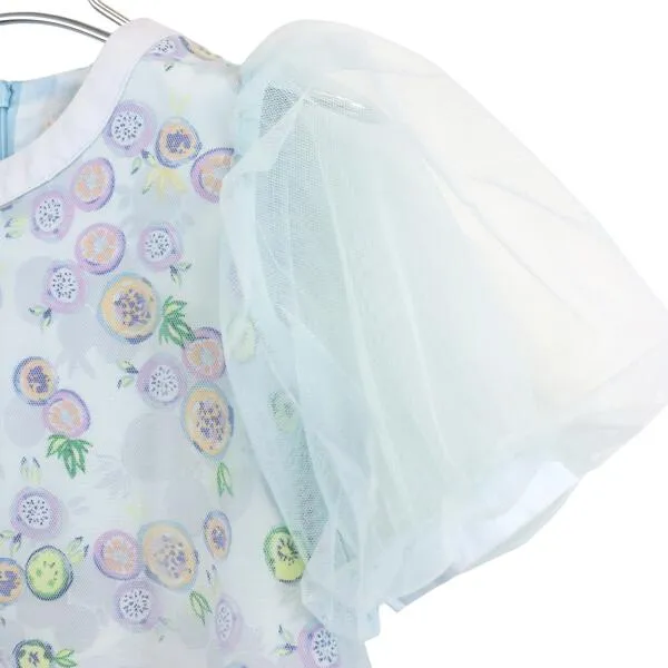 Blue Fruit Pattern Mesh Layer Dress