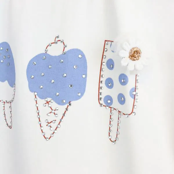 Blue Ruffle Sleeves 3 Ice Cream Tee