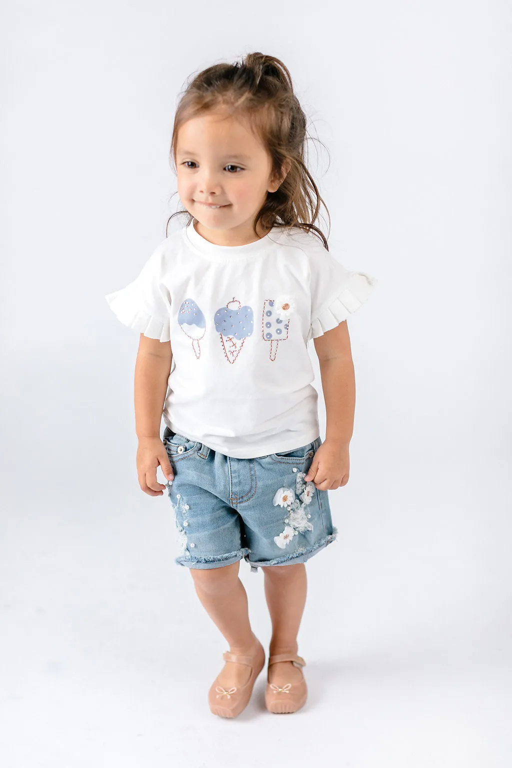 Blue Ruffle Sleeves 3 Ice Cream Tee