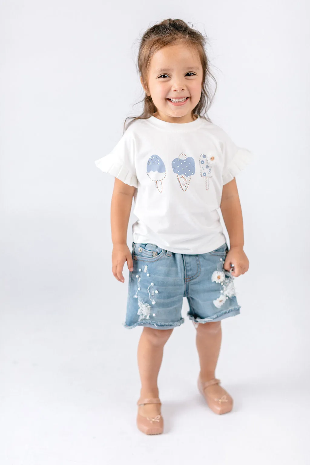 Blue Ruffle Sleeves 3 Ice Cream Tee