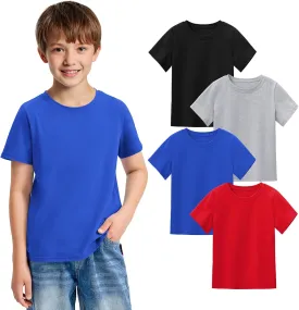 BOOPH 4 Pack Boys Shirts Kids Tshirts Toddler Short Sleeve T-Shirts Basic Crew Neck Tops Cotton Summer Uniform Clothes