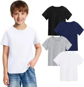 BOOPH 4 Pack Boys Shirts Kids Tshirts Toddler Short Sleeve T-Shirts Basic Crew Neck Tops Cotton Summer Uniform Clothes