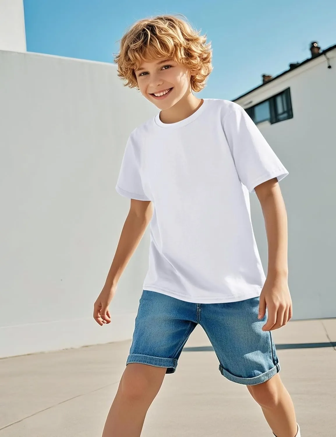 BOOPH 4 Pack Boys Shirts Kids Tshirts Toddler Short Sleeve T-Shirts Basic Crew Neck Tops Cotton Summer Uniform Clothes